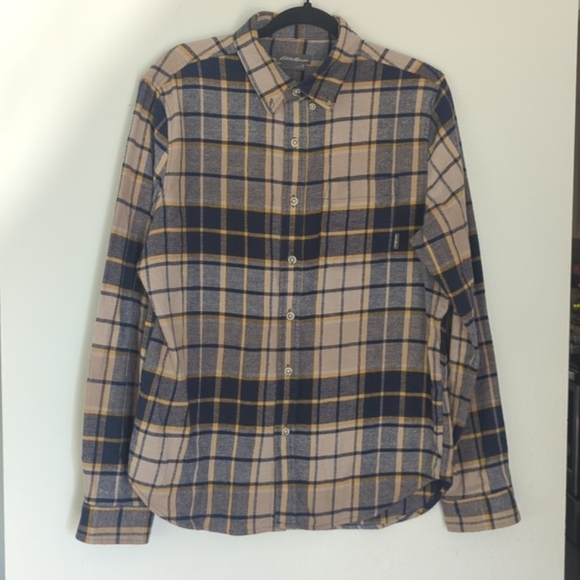 Eddie Bauer Other - Eddie Bauer Men's Blue Yellow Tan Plaid Flannel Button Down Shirt Medium